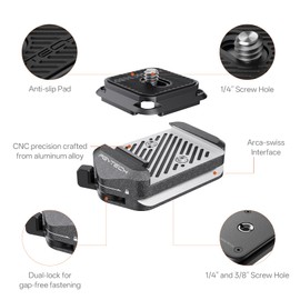 PGYTECH Quick Release Plate & Clamp V2, Arca Swiss Plate Camera Mount Adapter with 1/4" to 3/8" Screw Thread for Sony/Nikon/Fuji/Canon/DJI Switch Between Tripod/Monopod/Slider/Stabilizer