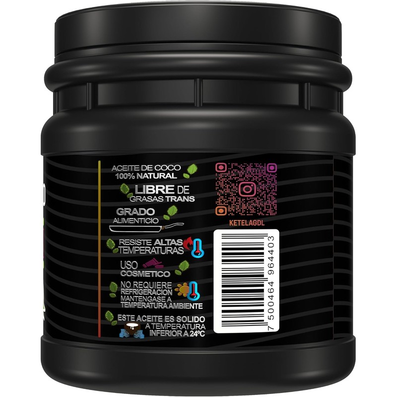Aceite de Coco 1 Kilo, Kosher, Vegano, Keto, Marca Ke´tela