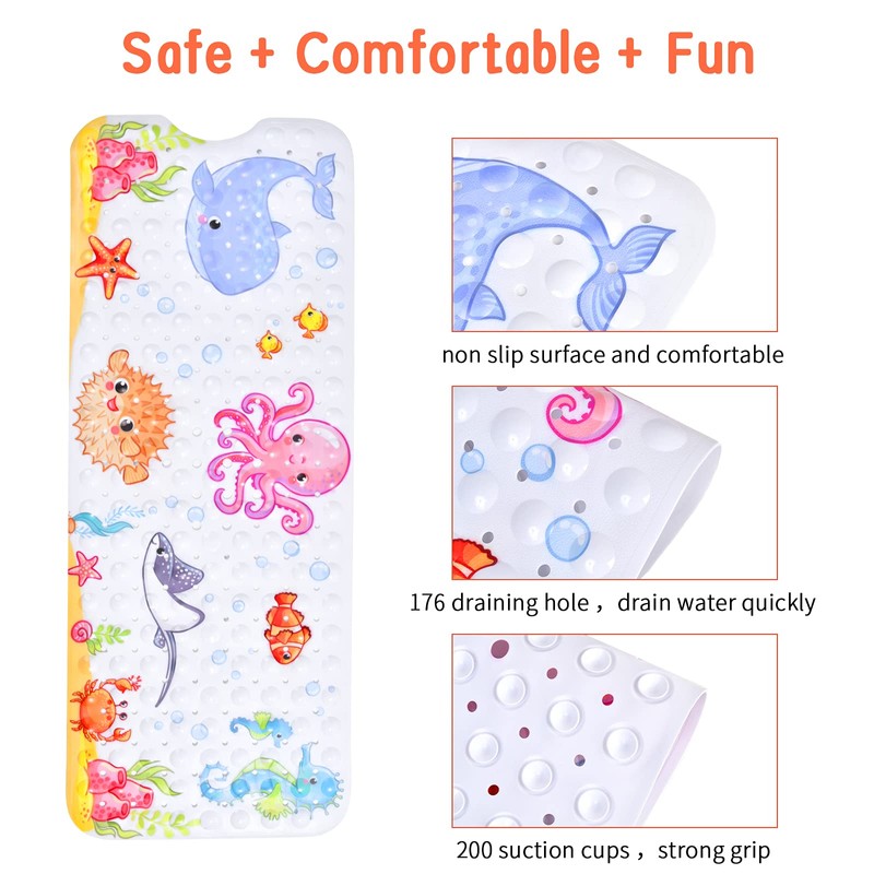 Secopad Kids Bath Mat for Tub Non Slip, 40 X