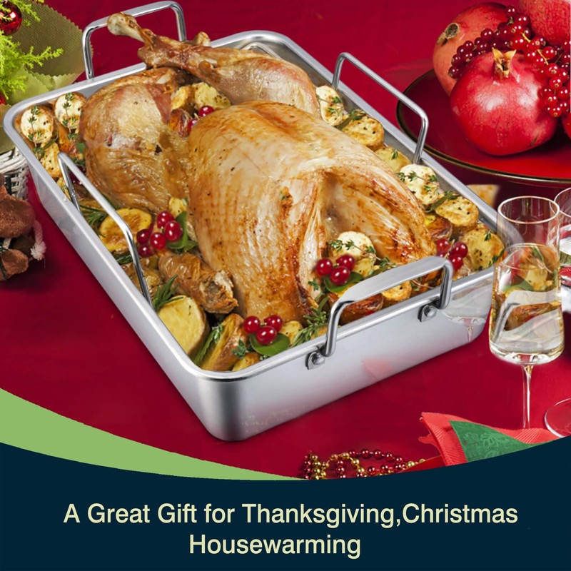 P&P CHEF 16" Roaster Roasting Pan with Baking Rack and