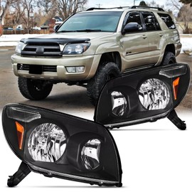 Pair Headlights Assembly Set For 2003 2004 2005 Toyota 4Runner Limited SR5 Sport 5-door SUV Replacment Halogen bumper Headlamps(Left+Right) OE Style Black Housing Clear Lens TO2502146 TO2503146