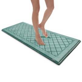 MICRODRY SoftLux Diamond Embroidered Bath Mats for Bathroom, Extra Thick Memory Foam Bathroom Rugs with GripTex Skid-Resistant Base, 24x58, Runner, Aqua