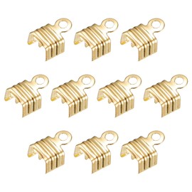uxcell 200Pcs Fold Over Cord Ends, 5x7.5mm Terminators Crimp End Tips for Leather Ribbon Craft Making, Gold Tone