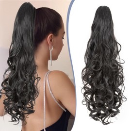 TESS 24'' Curly Ponytail Extensions, 210g Claw in Long Ponytail, Hair Pieces for Women, Black
