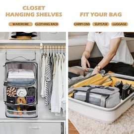 Surblue Hanging Shelves Travel Compression Packing Cube for Carry-on Luggage Suitcase Collapsible Transformable Garment Closet Organizers Large Capacity, Lightgrey, XL