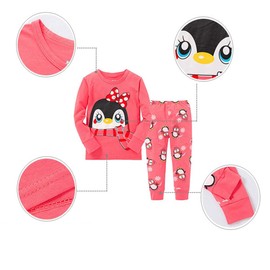 Babylike Penguin Etc. Little Girls 2 Piece Pajama 100% Cotton(Size 2-9 Years（pink-9T）
