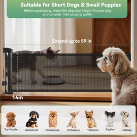 Crazydeer 14" Tall Short Dog Gate to Step Over, Retractable Mesh Pet Door for Small Puppy, Extended up to 59" Wide for Indoor Stairs Doorways and Hallway - Black