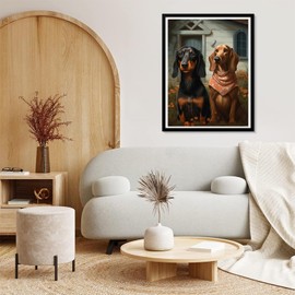 EATUKYIC Dog Diamond Painting Kits for Adults, Cute Farmhouse Dachshunds 5D Diamond Art Kits for Beginner DIY Full Drill Diamond Dots Crystal Craft Kits for Home Wall Decoration 12x16 inch