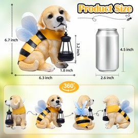 Aclema Garden Dog Statue with Solar Lantern - Outdoor Honeybee Puppy Figurines Decorations for Patio Yard Lawn Ornaments Gifts for Dad, Mom or Birthdays