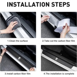 Vbeqibp 4Pcs Door Sill Protectors Compatible with Horror Movie Characters, Carbon Fiber Door Sill Plate Guard, Car Door Anti Kick Pad Sticker