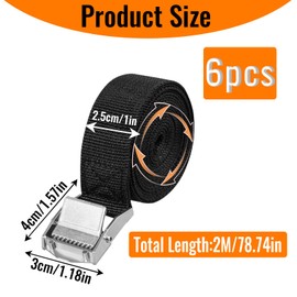 zeyedemo 6PCS Ratchet Tie Down Straps Heavy Duty Lashing Straps 2mx25mm Adjustable Tensioning Belts with Quick Release Cam Buckle for Motorcycle Cargo Trucks Trailer Luggage