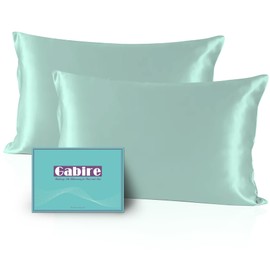Gabire Mulberry Silk Pillowcases Set of 2, Both Sides Real Silk Pillowcase for Hair and Skin Prevent Acne Organic Silk Pillow Cases 2 Pack with Hidden Zipper, Sage Green, Standard (20"×26")