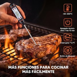 Termómetro Digital de Carne Cocina - Impermeable Termómetro con Lectura Pantalla LCD y Inoxidable Plegable de la Sonda de Metal Larga para Leche Barbacoa Parrilla Carne BBQ Candy y baño agua