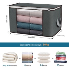 Large Storage Bags, 8 Pack Clothes Storage Bins Foldable Closet Organizers Storage Containers with Durable Handles Thick Fabric for Blanket Comforter Clothing Bedding 90 L (Gray)