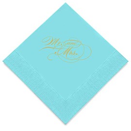 Weddingstar 3-Ply Gold Foil Cocktail Napkins Sea Blue - Mr and Mrs Script