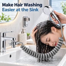 Washbasin Shower Extender for Hair Washing – Handheld Faucet Shower Nozzle Set with Diverter Valve