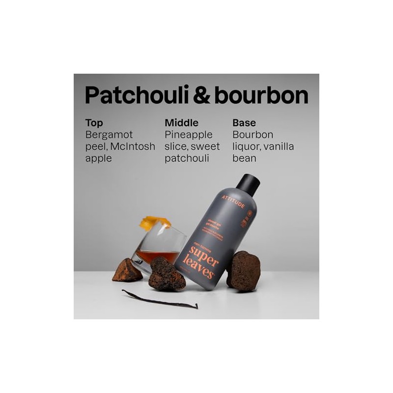 Attitude Men's Patchouli & Bourbon Shower Gel, 415 ML