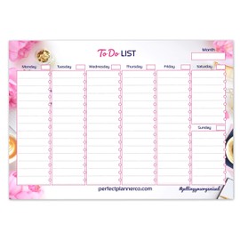 Perfect Planner Company - A4 To Do List Desk Pad - Undated Weekly Planner with Tear Away Design - Monday to Sunday, Daily Schedule - 90gsm FSC paper - Landscape, White - 50 Pages