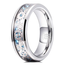 THREE KEYS JEWELRY Gear Tungsten Carbide Mens Wedding Band Ring Polish for Men Punk Mechanical Foil Stone Meteorite Inlay Engrave Engagement Blue Silver Size 8.5