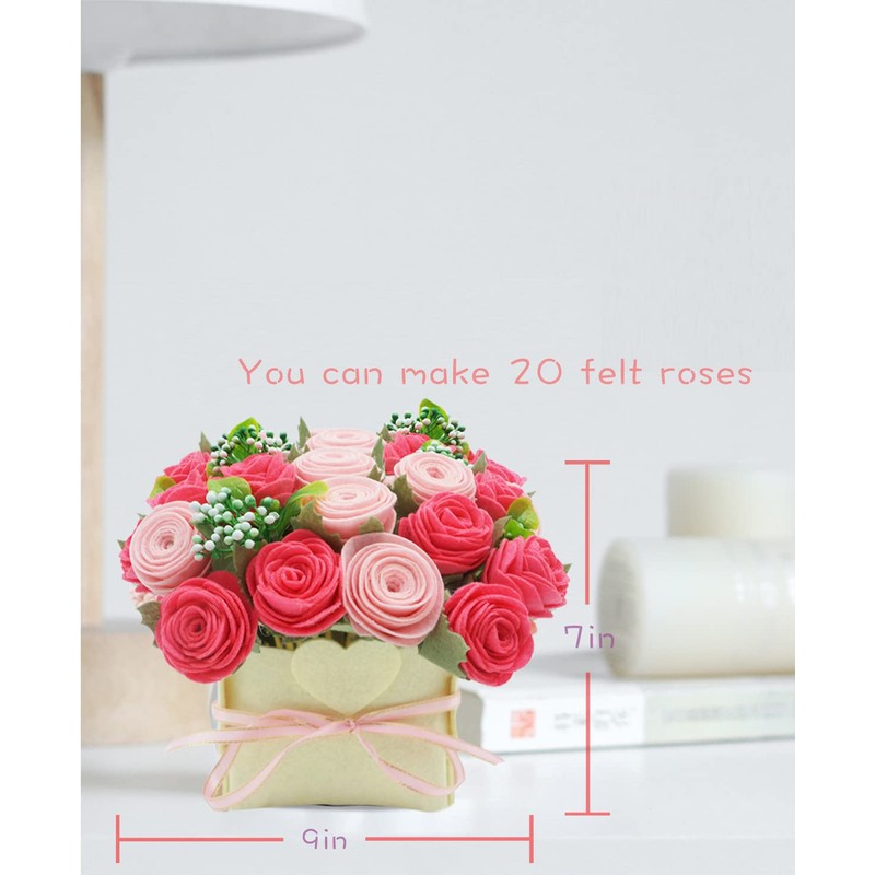 DIY Felt Flower Kit, Felt Pink Rose Bouquet Kit, Floral