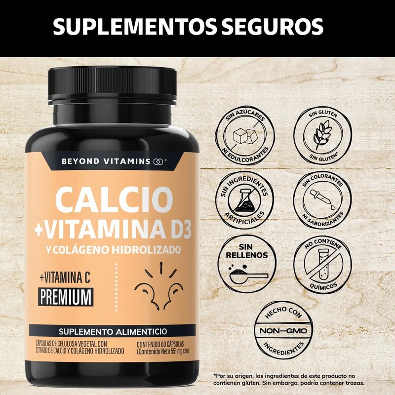 Beyond Vitamins Calcio 1000 Vitamina D3 Potenciado Con Colágeno Hidrolizado