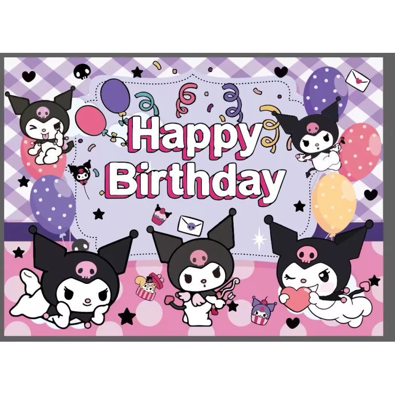 Generic Kuromi Theme Birthday Party Backdrop Decoration, 5x3.5ft Happy Birthday