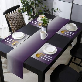 LaBLUUX Table Runner with 6 Place Mats, Gray and Purple Gradient Color Cotton-Linen Dining Mat Sets Heat Resistant Washable Placemat for Dining Table/Kitchen/Living Room/Office/Picnic 13x70 Inch