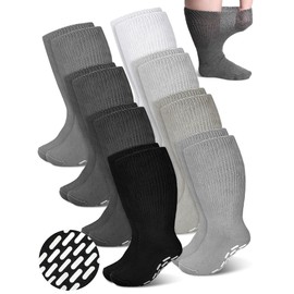 8 Pairs Extra Wide Socks Non Slip for Swollen 30 Lymphedema Edema Socks Calf Cast Bariatric Socks Neuropathy Loose Socks(Gray Serials, 10-13)