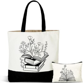 2 Pcs Teacher Appreciation Gift Set Rainbow Christmas Teacher Canvas Tote Bag with Makeup Bag Teacher Survival Kit Bag Xmas Graduation Gift (Book)