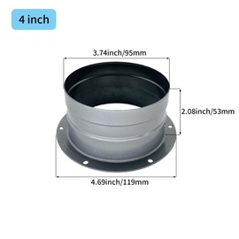 Duct Connector Flange 4 inch, Metal Straight Pipe Flange for AC Exhaust Ventilation & Heating Systems (95mm, Silver)