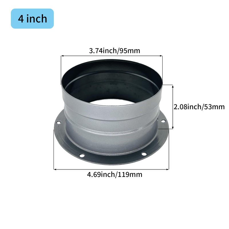 Duct Connector Flange 4 inch, Metal Straight Pipe Flange for