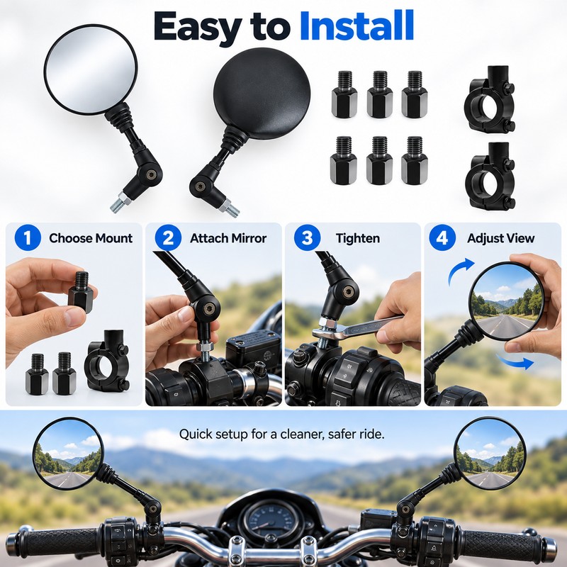 Folding Motorcycle Rearview Mirrors for Bikes & Scooters – Adjustable