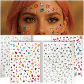 Waveaura Face Gems 4 Blatt Glitzer temporäre Tattoos Aufkleber gemischte Form Herz Stern Halbmond Schmetterling Regenschirm bunt & Kristall Festival Rave Zubehör Juwelen für Frauen Party Körper Nail