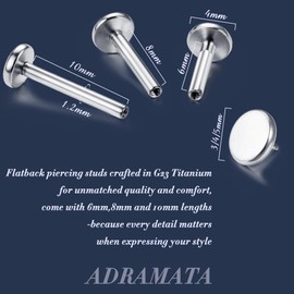 Adramata Pack of 3 16G Helix Piercing | G23 Titanium Labret | Internal Thread Tragus/Conch Earrings | Hypoallergenic Lip Piercing | Cartilage Conch Earrings Piercing Ear 6/8/10 mm | 3 x Single Plugs