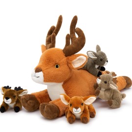 MorisMos 5Pcs Large Deer Stuffed Animal, 18inch Mommy Deer Plush with 4 Fawns, Soft Fawn Plush Toys Gifts for Kids, Girls, Boys