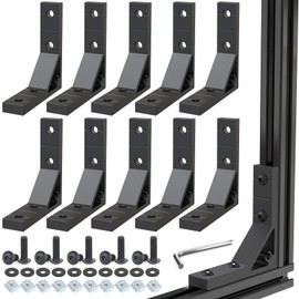 10Sets 2020 Aluminum Extrusion Corner Brackets,Strong Heavy Duty L Shape Brackets Sets with 40Pcs M5 T-Slot Nuts, 40Pcs Screws,Gasket and1Pcs Wrench (Black)