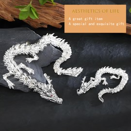LIYAOLI 3D Printed Dragon Metal Articulated Dragon 2024 Chinese Dragon Statue Silver Dragon 15 Inch Flexible Joints Luck Dragon for Home Office Desk Decoration