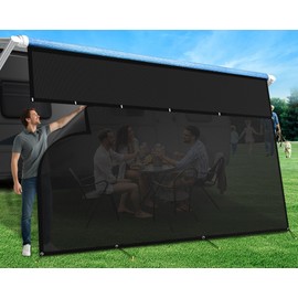 AlphabetAcre RV Awning Sun Shade Screen with Zipper 7' X 16'3",1200D Oxford Cloth + 8.2 oz Vinyl Mesh,95% UV Protection,Easy Install Sunscreen Shade Complete Kits for Trailer Awning,Black