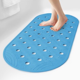 SelfSuite Rubber Bathtub Mat Shower Mat Non-Slip, 31x14 Inch, Bath Tub Floor Mat with Suction Cups and Drainage Holes, Blue