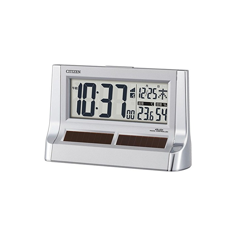 Citizen 8RZ128-019 Rhythm Alarm Clock, Radio Clock, Digital, Solar, Auxiliary