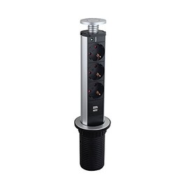 Table Socket Built-In Socket Tower 3x Schuko 2x USB Retractable Charger