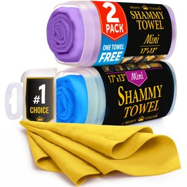 Premium 2pk Mini +1 Free Shammy Cloth for Car Drying - 17”x13” - Super Absorbent Chamois Towel for Car - Scratch-Free, Reusable & Soft Cleaning Towel