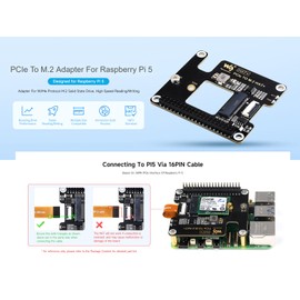 PCIe to M.2 M Key Adapter for Raspberry Pi 5, Support NVMe Protocol M.2 SSD with 2230/2242 Size, PCI-E×1 Gen2 or Gen3 Mode, Support Booting from SSD for PI5, High-speed Reading/Writing