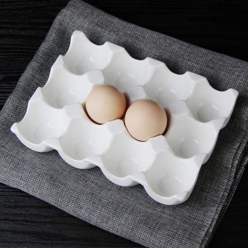Cabilock Ceramic 6 Cup Egg Holder Half Dozen White Porcelain