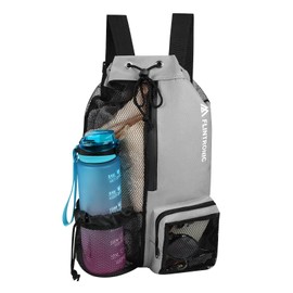 flintronic Drawstring Backpack, Waterproof Swimming Bag, Sports Gym Bag with Wet and Dry Compartment, Mesh Pockets with Drawstring, Large Sports Bag for Men & Women, for Beach, Swimming, Sports, gray