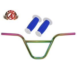 ALTA BMX CHROMOLY Z-Bar Handlebar OIL SLICK W/ 2-Tone White MUSHROOM BMX GRIPS. - Handlebar W/ White/Blue Grips
