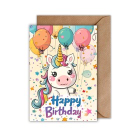 WBdesignz Birthday Card with Envelope - Cute Unicorn Birthday Card for Girls "Happy Birthday Unicorn Balloons Children's Birthday Card (A6)