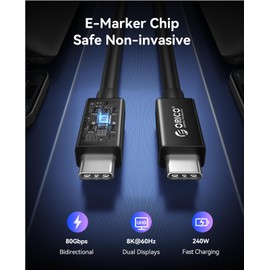 ORICO 80Gbps Bidirectional USB-C Cable, 120Gbps Unidirectional for Dual 8K@60Hz Video, 240W Fast Charging, 3.3FT - Compatible with Thunderbolt 5/4/3, USB4 & USB-C Devices