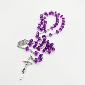 CACALOSS Catholic Crystal Cross Purple Necklace Rosary Beads Women Prayer Meditation Gift Supplies