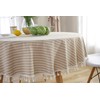 Plenmor Cotton Linen Tablecloth for Round Table Stripe Tassel Round
